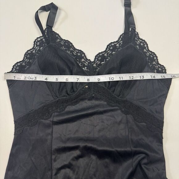 VTG 60s Movie Star Nylon Black Whimsygoth Slip Dress w Lace Ruffles, Sz. S - Picture 10 of 13